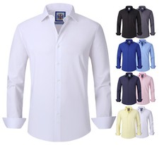 Mens Dress Shirt Comfort Fit Office Wear Cotton Rich with Elastane Crease Free
