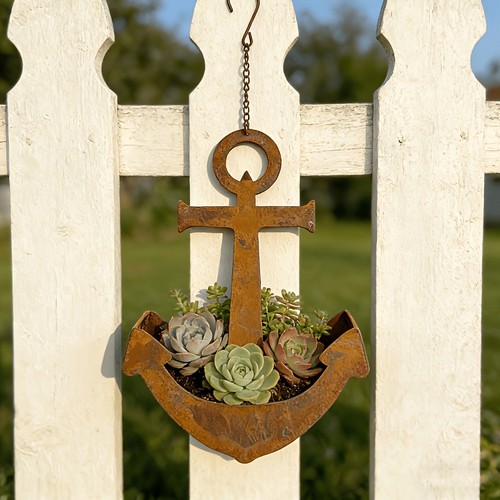 Rustic anchor hanging planter - rustic,