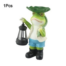Whimsical Solar Frog Sculpture with Lotus Leaf and Lantern for Outdoor Decor
