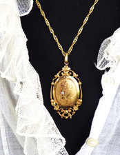 Victorian Antique Keepsake Diamond Locket YG Large Pendant Well-made  & Chain