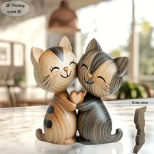 Wooden Kitten Couple Sculpture
