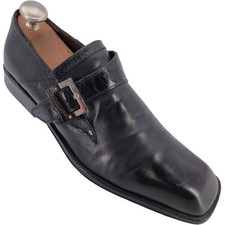 Cesare Paciotti Mens 12 Italy Black Leather Alligator Monk Loafers Dress Shoes