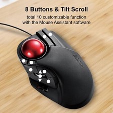 Elecom HUGE Trackball Mouse, Wired, Finger-Operated, 8-Button Function, Palm Red