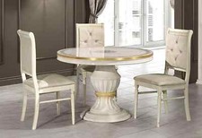 Aria Italian Cream/Gold Round Extendable Dining Table With 4 Chairs N Diamanté