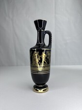 Vintage Handmade GREEK Ceramic Black Blue Tone Vase 24 carat gold urn 16.5cm