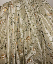 LOVELY QUALITY BESPOKE GREEN JACQUARD/ BROCADE EMBROIDERED FLORAL CURTAINS