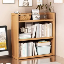 2/3 Tier Bamboo Countertop Bookshelf w/Back Horizontal Stripe Small Storage Rack