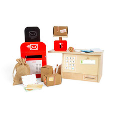 Bigjigs Toys Post Office Set - 20pc Wooden Pretend Play Postie Playset For Kids