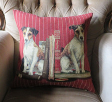 JACK RUSSELL TERRIER DOGS BOOKS  TAPESTRY DOG GIFT CUSHION PILLOW COVER ONLY