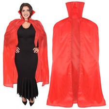 ADULTS RED TAFFETA LONG CAPE WITH STAND UP COLLAR - VAMPIRE DRACULA FANCY DRESS