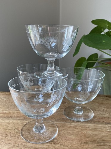 Vintage coupe glasses - 4, etched