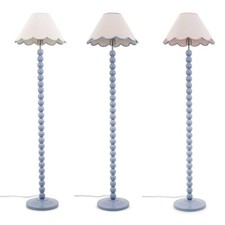 Powder Blue Bobbin Floor Lamp Linen Scallop Lampshade Living Room Lounge Light