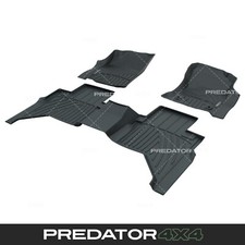 BLACK HEAVY DUTY RUBBER FLOOR MATS FOR TOYOTA HILUX MK8 DOUBLE CAB MANUAL 2015+