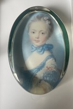 Vintage PAST TIMES Oval Glass Paperweight ~ J.B. Perronneau  GIRL WITH A KITTEN
