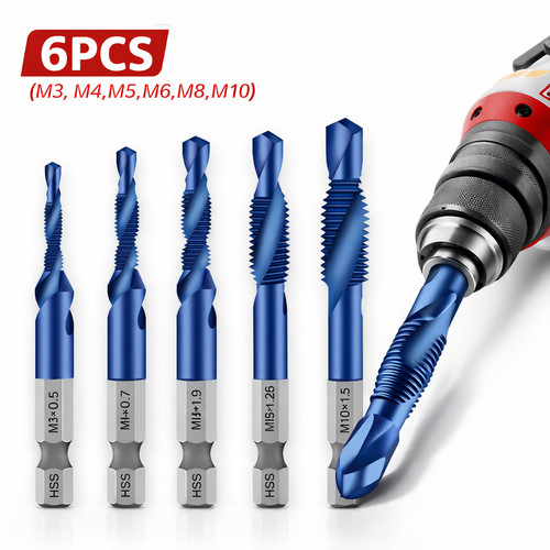 6pcs tap drill bit - bit, 3in1