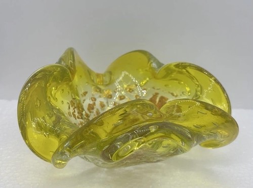 Vintage art glass bowl yellow - vintage,