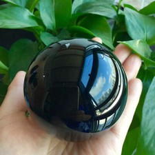 80mm AAA Large Natural Black Obsidian Quartz Ball Healing Crystal Sphere + Stand