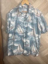 Pacific Legend Apparel Mens Hawaiian Shirt Size L Blue Sail Boats Button Up