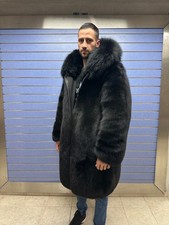 Luxury Full Skin Black Fox Mens Coat Real Fur Black Fox Double sided Reversible