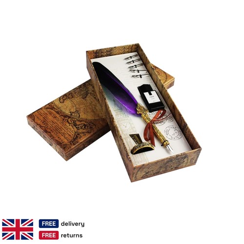 Purple feather quill pen set - pen,