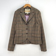 Jack Wills Tweed Jacket Womens 12 Green Check Wool Fox Country Hacking Blazer