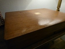 Antique Alexander Clark Oak Cutlery Canteen Box, Velvet Lined, Key, London c1900