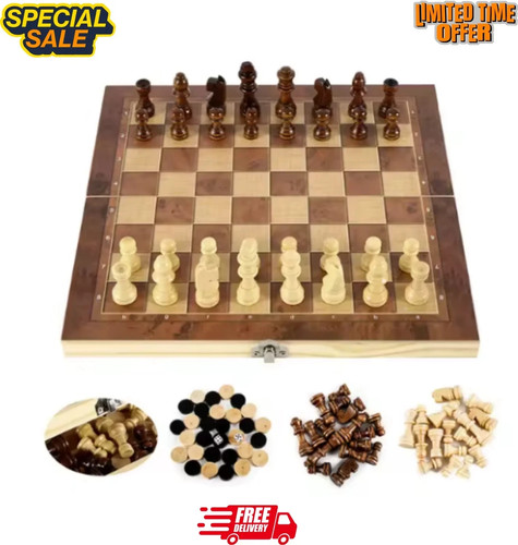 Large chess wooden - set, folding