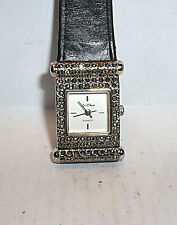 LADIES VINTAGE MARCASITE STYLE BLACK STRAP WATCH