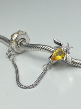 Honey Bee Safety Chain Stopper Charm Insect Genuine 925 Sterling Silver 💖