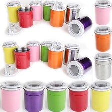 Set of 3 Tea Coffee Sugar Kitchen Canisters Jars Various Colours Suction Lids