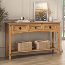 Corona Console Table Hall 3 Drawer Mexican Solid Pine Waxed