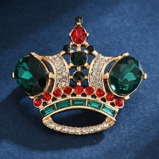 Vintage Style Royal CROWN Green Jewelled Rhinestone Sapphire Crystal BROOCH Pin