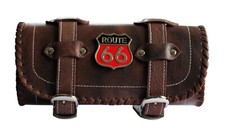 Metal Route 66 Brown Motorcycle Leather Tool Bag Barrel Motorcycle Roll