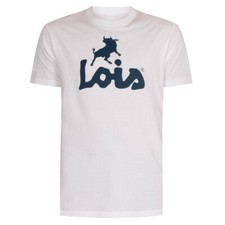Lois Jeans Men's  Classic Big Logo T-Shirt White Blue Baco 6618 Made in Spain