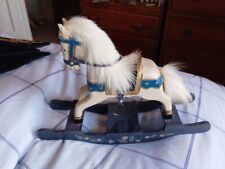 Vintage Ashton Drake Wooden Rocking Horse White Blue Hand Painted Carved 1995