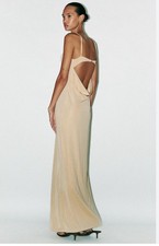 ZARA BACKLESS OPEN BACK LONG DRESS WITH DRAPED BACK SIZE XS - Light tan 