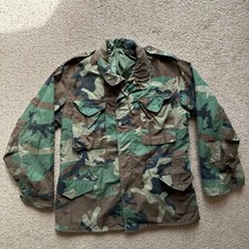 US Army Cold Weather Field Coat Mens Medium Reg Woodland Camo Full Zip Hood M65