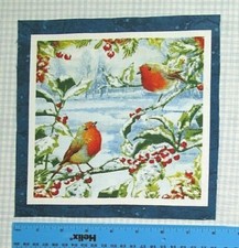  Christmas Fabric Panel/Block/Square  Patchwork/Quilting  Robins in Holly Bush