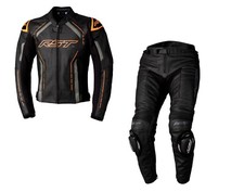 RST S1 Motorcycle Sports CE Leather Jacket/Trousers 2PC Black/Grey/KTM Orange