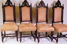 NEWLY Upholstered+FrenchPolished 4 Jacobean chairs Brass Castors-GreatCon-🆓Dvry