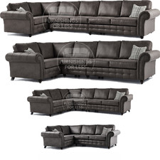 Oakland Chesterfield Charcoal Black Large Leather Corner Sofa 7 Seater Suite