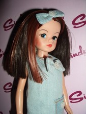 Sindy Vintage Dressed OOAK  Part Reooted Hair Doll In Denim 60's Look Outfit
