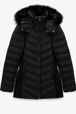 Zara Black Puffer Jacket Faux Fur Size S RRP £120 Final Price Before Donation