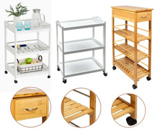 2/3/4 Tier Bamboo Wooden Kitchen Cart Island Food Serving Trolley Rolling Wheels