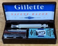 Gillette Safety Razor Tech Y1 63g England Vtg 1950’s Bakelite Box Blue Blades