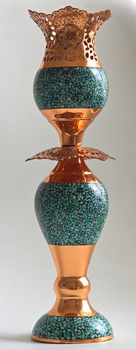 35cm copper vase with enamel - with,