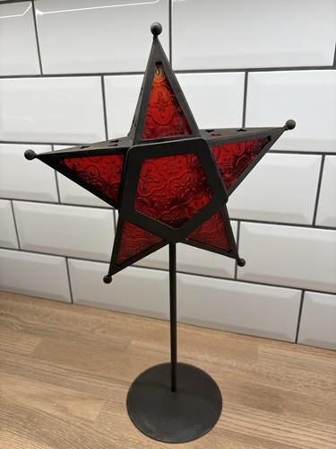 Red star stained glass tea - red,