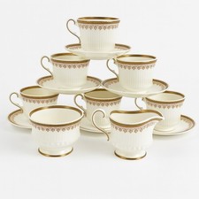 VINTAGE Elizabethan Clifton 14 Piece Tea Set White Gold Gilt Fine Bone China 