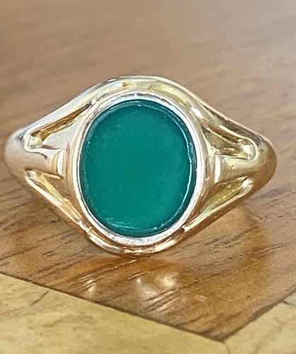 Gents 9ct gold green agate - gents, &