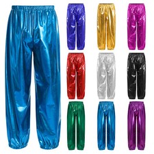 Kids Girls Boys Tights Hip Hop Sweatpants Metallic Pants Dance Trousers Daily